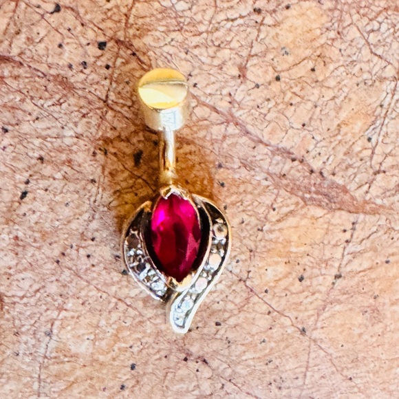 Genuine Gold Ruby Gemstone Belly Button Ring - Picture 2 of 6